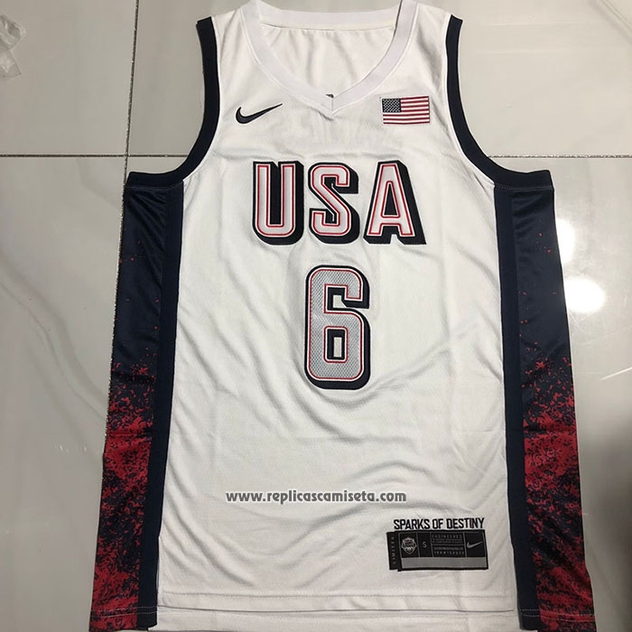 Camiseta USA 2024 LeBron James #6 Blanco